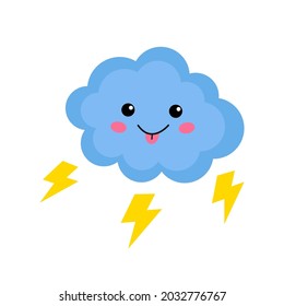Happy thunder cloud vector illustration. Cute weather doodle character