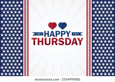 Happy Thursday card with USA flag and heart vector illustration design. Happy Thursday Amazing Text with Wallpaper illustration Design