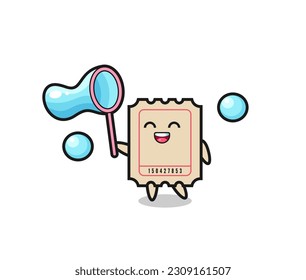 happy ticket cartoon playing soap bubble , cute style design for t shirt, sticker, logo element