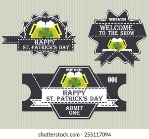 Happy tickets of the St. Patrick's Day.Vector set: traditional irish symbols in modern flat style. Design elements for Irish poster, banner. 