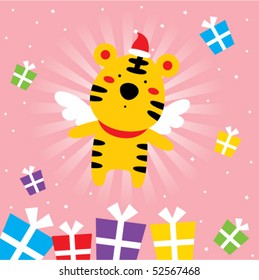 happy tiger angel christmas tag