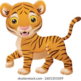 Happy tiger cartoon isolated on white background