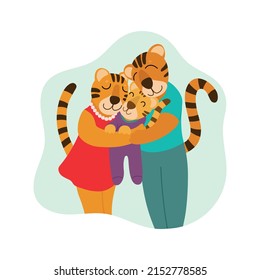 Happy tiger family flat style vector illustration