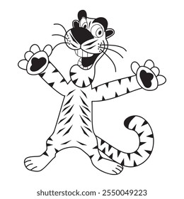 Vector de arte de línea de tigre feliz