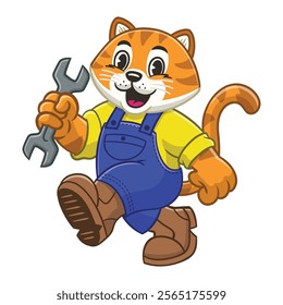 Happy Tiger Mechanic Mascot Design