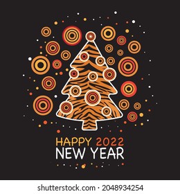 Happy TIGER new 2022 year. Christmas tree with tiger African texture. Vector illustration.