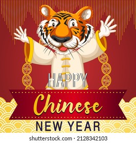 Happy tiger on chinese new year poster illustration