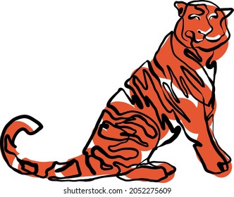 Happy tiger ein durchgehendes Kunstzeichnung. Vektorfarbe, einzelne Illustration des orangefarbenen Tigers. Chinesisches neues Jahr 2022, das Jahr des Tigers. EPS10