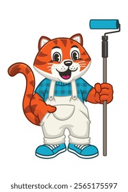 Happy Tiger Painter Mascot Character