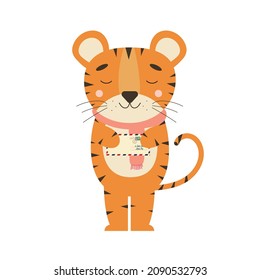 Happy tiger with Santa Claus mail letter