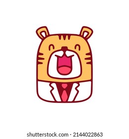 Happy tiger wearing white tuxedo, illustration for t-shirt, sticker, or apparel merchandise. With doodle, retro, and cartoon style.