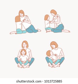 Happy time when mother and daughter spend together. hand drawn style vector doodle design illustrations.