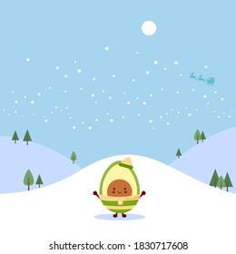 Happy time in winter. Merry christmas. Relax in winter. Cute style avocado character. Illustration vector.