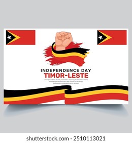 Feliz Dia da Independência de Timor-Leste Bandeira e mão vetor de design de bandeira