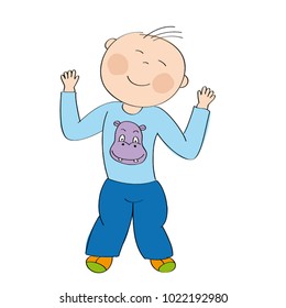 Happy toddler - cute little boy smiling - original hand drawn illustration