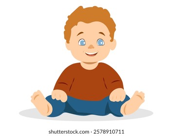 Happy toddler sitting on a soft surface and enjoying playful moments in a bright and cheerful atmosphere