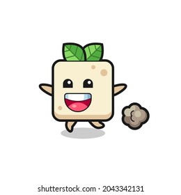 the happy tofu cartoon with running pose , cute style design for t shirt, sticker, logo element