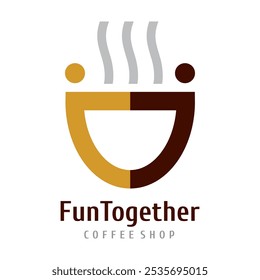 Happy Together Coffee Cup Cafe Two People Vector Logo	
