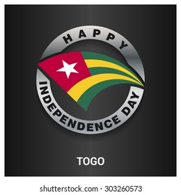 Happy Togo independence day Flag metal badge - National Day silver border - Vector illustration