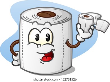 Happy Toilet Paper Cartoon Character Holding a Roll of Bathroom Tissue