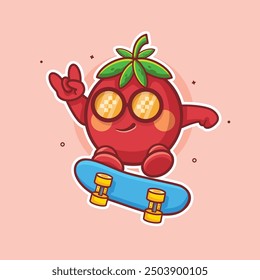 happy tomato character mascot playing skateboard isolated cartoon