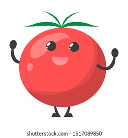 Happy tomato character vector isolated. Red vegetable with face. Organic, fresh, vegetarian plant.