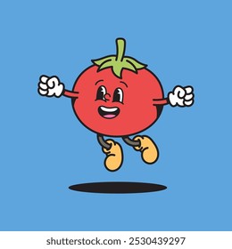Happy Tomato Retro Mascot Cartoon Vector Illustration