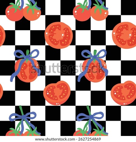 Happy Tomato Seamless Background , Funny Sweet Vegetable Design
