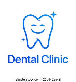 Happy tooth blue vector icon, dental clinic logo template.