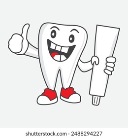Happy Tooth Cartoon with Toothpaste Giving Thumbs Up