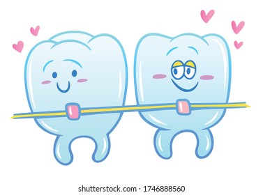 Happy tooth Character. Brushing teeth. Oral hygiene, teeth cleaning. EPS vector art