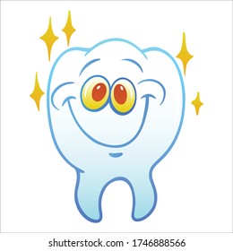 Happy tooth Character. Brushing teeth. Oral hygiene, teeth cleaning. EPS vector art