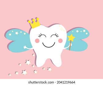 Happy Tooth Fairy Wearing Crown Holding Stock Vector (Royalty Free ...