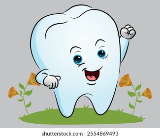 The happy tooth full of spirit is clench the hand vector illustration