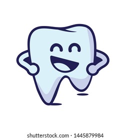 Happy tooth icon character vector design. Smile tooth vector icon illustration