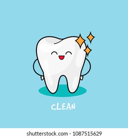 Happy tooth icon. Cute tooth characters. Clean Tooth shinning. Dental personage vector illustration. Illustration for children dentistry. Oral hygiene, teeth cleaning. 