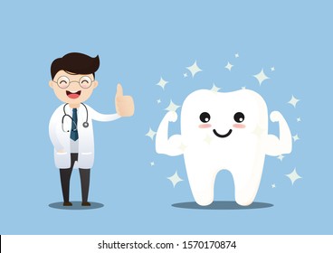 Happy Tooth Icon. Cute Tooth Characters. To Brush Your Teeth With Toothpaste. Dental Personage Vector Illustration. Illustration For Children Dentistry. Oral Hygiene, Teeth Cleaning.