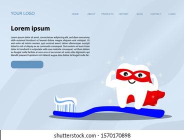 Happy tooth icon. Cute tooth characters. To brush your teeth with toothpaste. Dental personage vector illustration. Illustration for children dentistry. Oral hygiene, teeth cleaning.