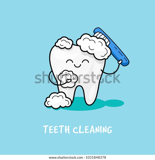 幸せな歯のアイコン かわいい歯のキャラクター 歯磨き粉で歯を磨く 歯科の人物のベクターイラスト 歯科児童向けのイラスト 口腔衛生 歯の清掃 のベクター 画像素材 ロイヤリティフリー