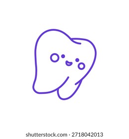 Icono de diente feliz. Ilustración de línea delgada de diente sonriente lindo con cara descarada, pictograma de higiene oral, cuidado dental y odontología infantil, símbolo de salud y dientes limpios.