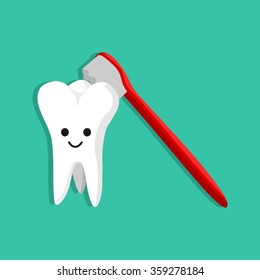 Happy Tooth And Toothbrush Cartoon