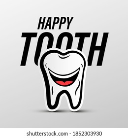 Happy Tooth Vector Cartoon Isolated - Teeth Whitening Concept