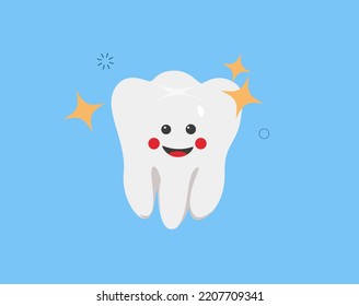 Happy tooth vector illustration. Cartoon dental character. Cute dentist mascot. Oral health and dental inspection teeth. Medical dentist tool.