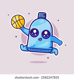 happy toothpaste tube character mascot playing basketball isolated cartoon