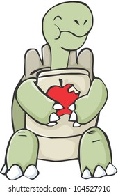 Happy Tortoise Cartoon eating apple