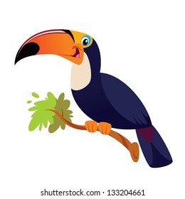 A happy toucan on a branch smiling