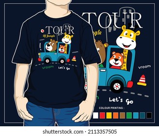 happy tour, vector animal cartoon illustration design graphic for print