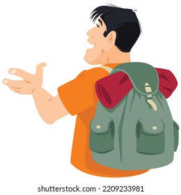 Happy tourist with backpack. Funny people. Illustration concept template for website, web landing page, banner, presentation, social, poster, promotion or print media.