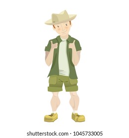 Happy tourist man with a big backpack vector cartoon illustration eps10