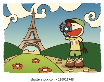 Happy tourist in Paris - vector